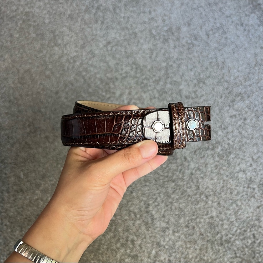 Roger Ximenez Antas Brown Italian Leather Calf Mock Croc Belt No‎ Buckle, 38